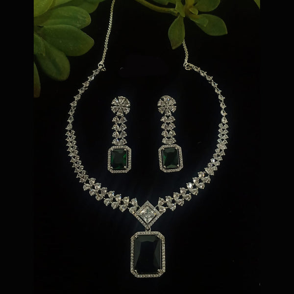 Shubham Creations Silver Plated AD Stone Necklace Set