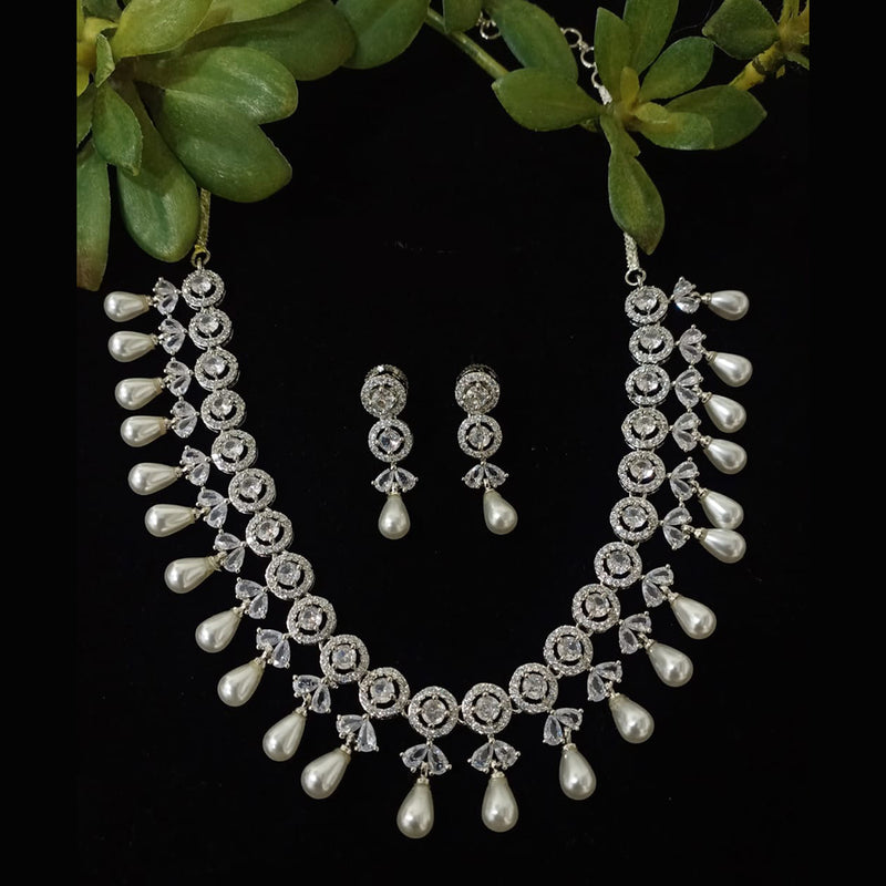 Shubham Creations Silver Plated AD Stone Necklace Set