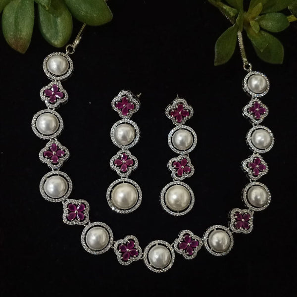 Shubham Creations Silver Plated AD Stone Necklace Set