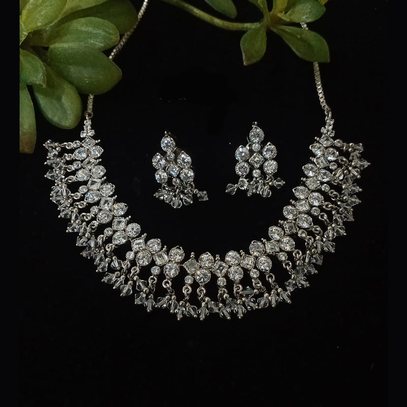 Shubham Creations Silver Plated AD Stone Necklace Set