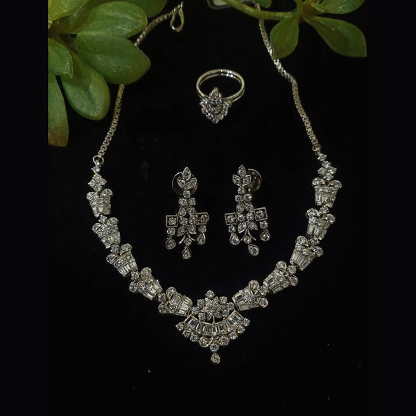 Shubham Creations Silver Plated AD Stone Necklace Combo Set