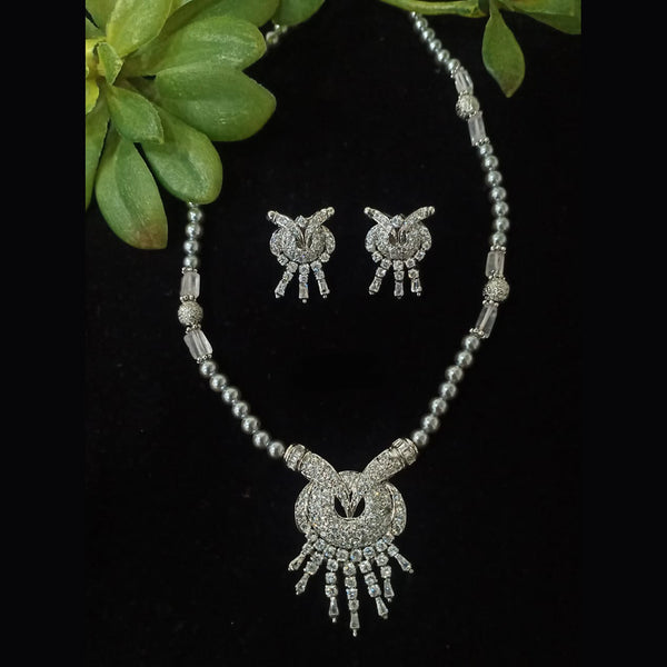 Shubham Creations Silver Plated AD Stone Necklace Set