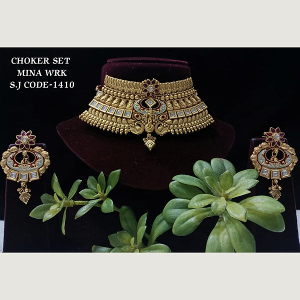 Shubham Creations Copper Gold Plated Meenakari Necklace Set