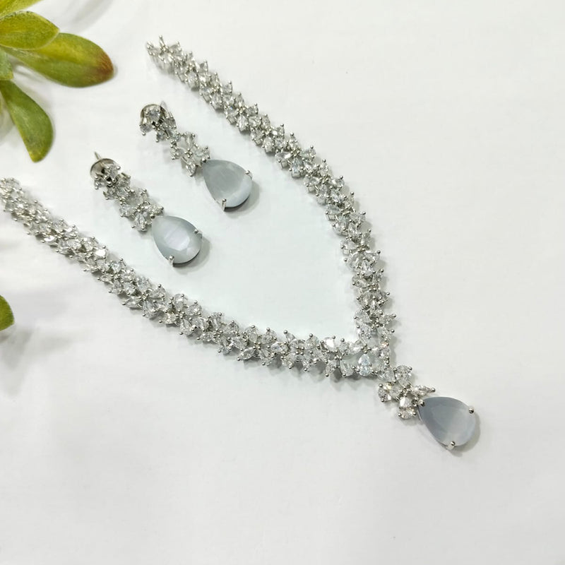 Shubham Creations Silver Plated AD Stone Necklace Set