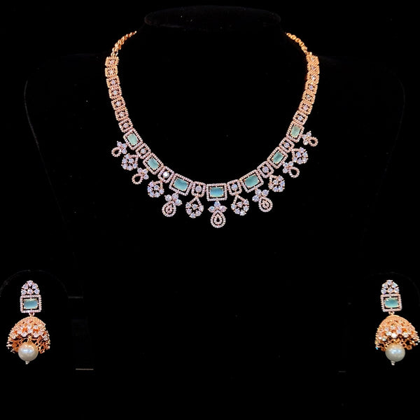 Sunflower Fashion Jewellery Rose Gold Plated AD Stone Necklace Set