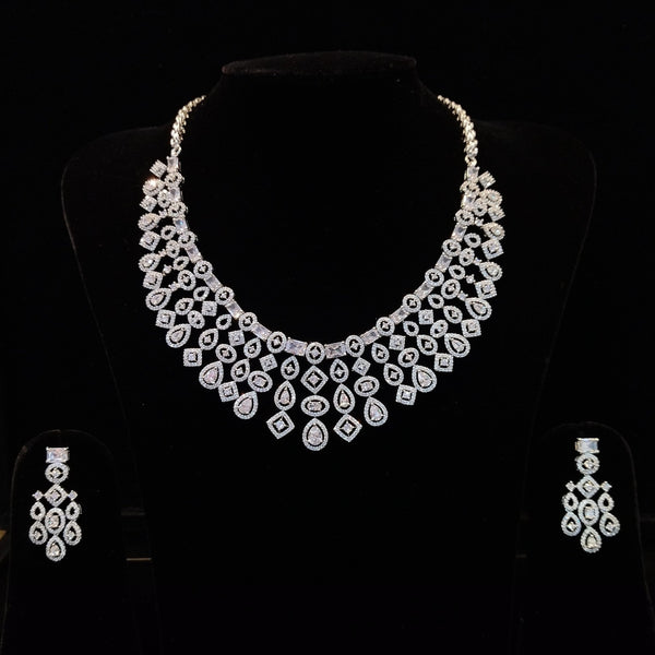 Sunflower Fashion Jewellery Silver Plated AD Stone Necklace Set