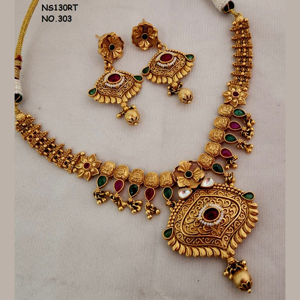 Kala Creation Copper Gold Plated Pota Stone Necklace Set