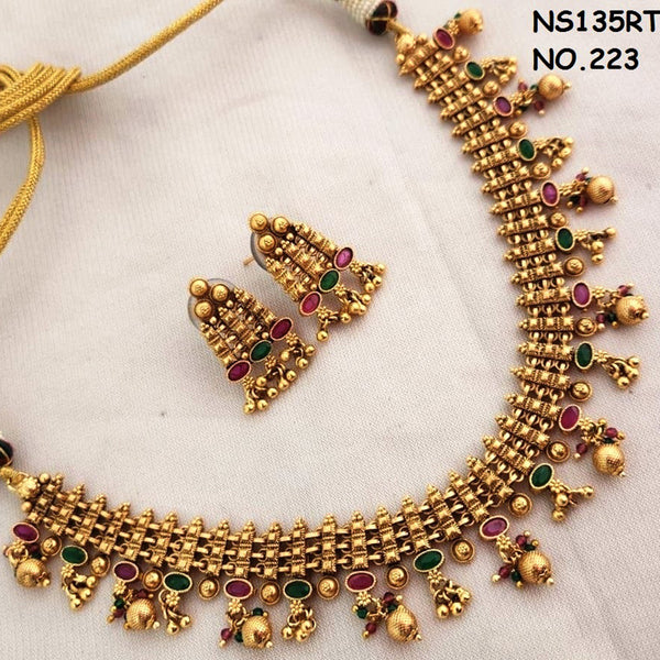 Kala Creation Copper Gold Plated Pota Stone Necklace Set