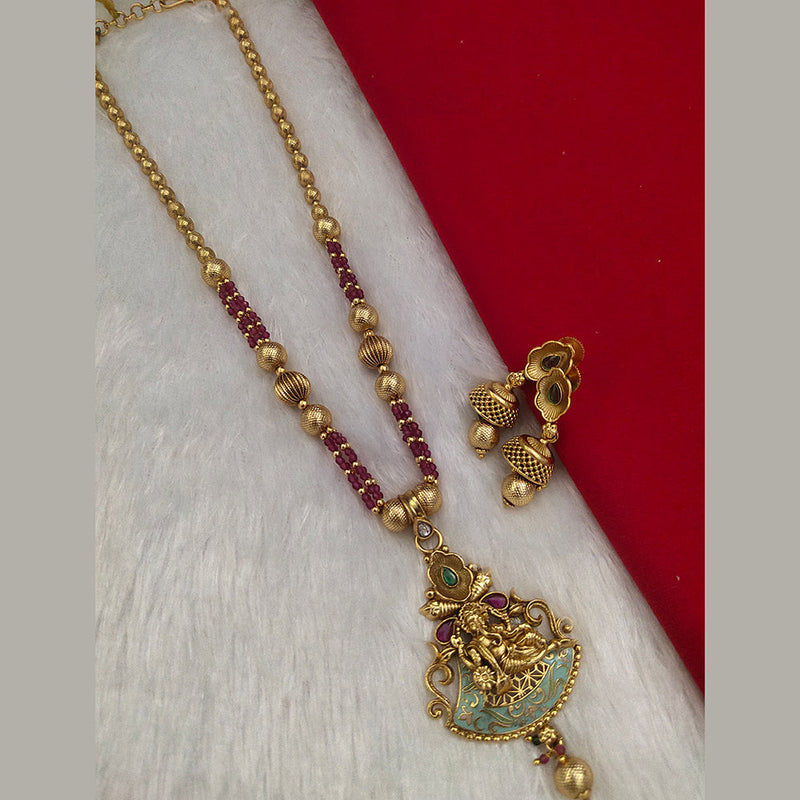 Kala Creation Gold Plated Pota Stone Temple Necklace Set