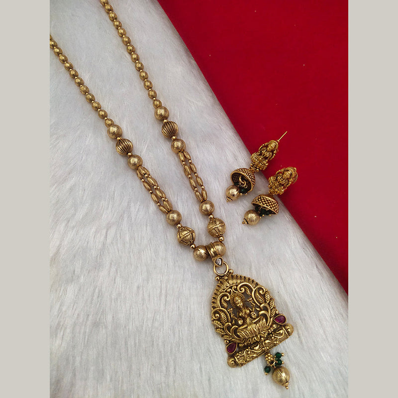 Kala Creation Gold Plated Pota Stone Temple Necklace Set