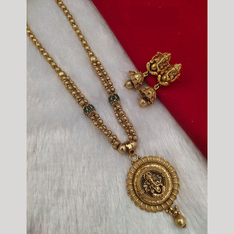 Kala Creation Gold Plated Pota Stone Temple Necklace Set