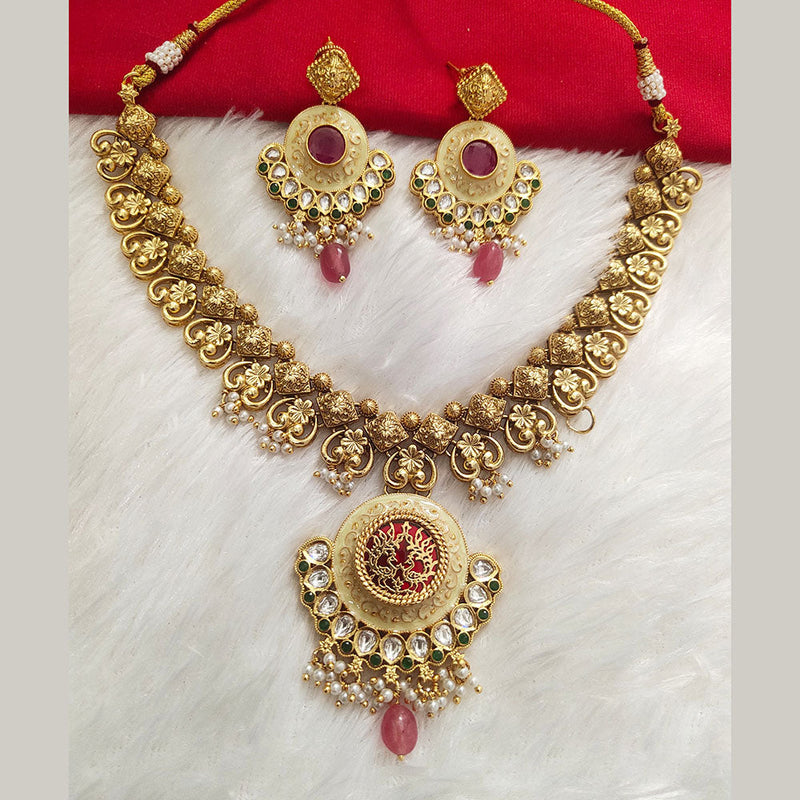 Kala Creation Gold Plated Pota Stone Necklace Set