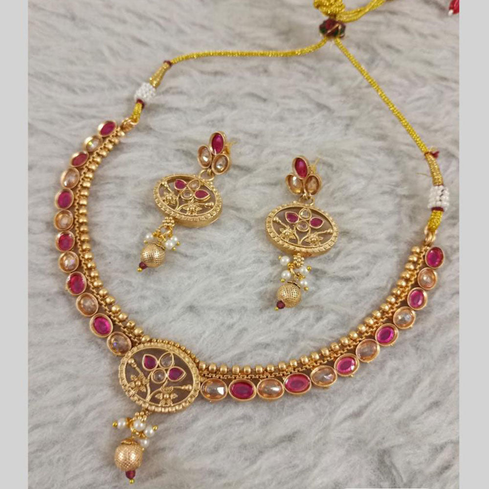 Star India Gold Plated Crystal Stone And Pearl Necklace Set