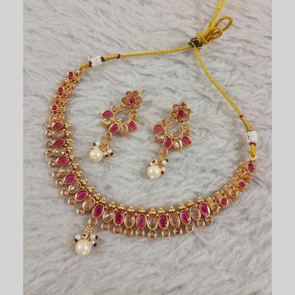 Star India Gold Plated Crystal Stone And Pearl Necklace Set