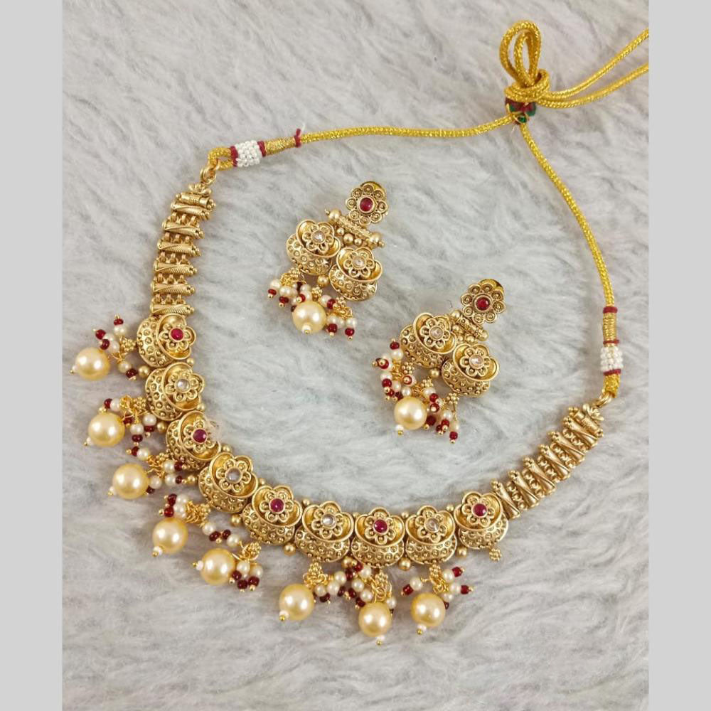 Star India Gold Plated Crystal Stone And Pearl Necklace Set