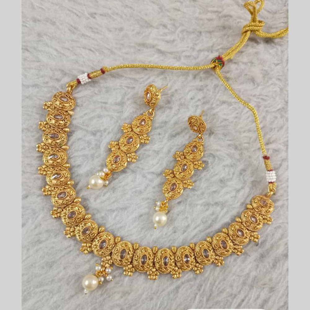 Star India Gold Plated Crystal Stone And Pearl Necklace Set