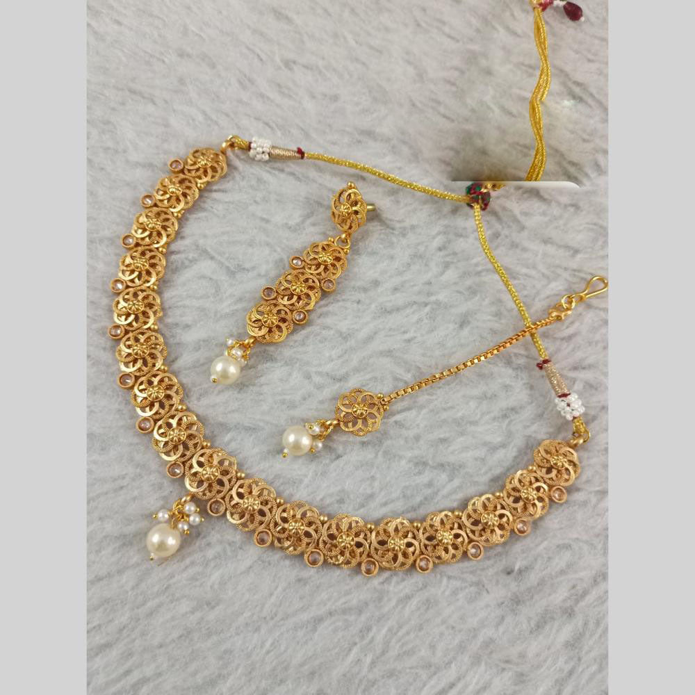 Star India Gold Plated Crystal Stone And Pearl Necklace Set