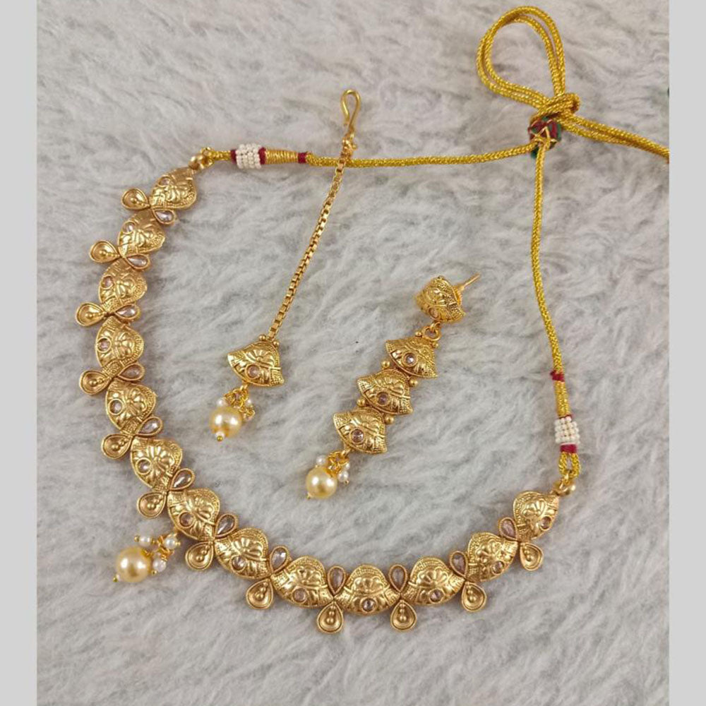 Star India Gold Plated Crystal Stone And Pearl Necklace Set