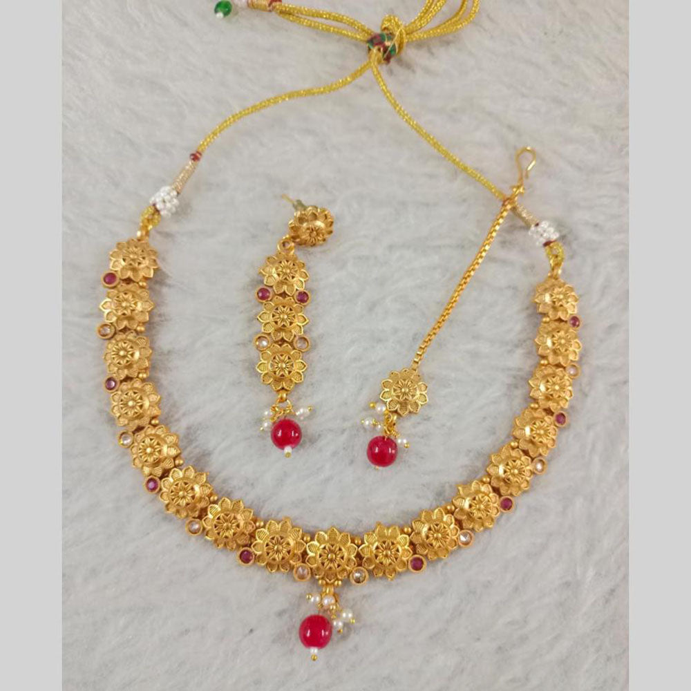 Star India Gold Plated Crystal Stone And Pearl Necklace Set