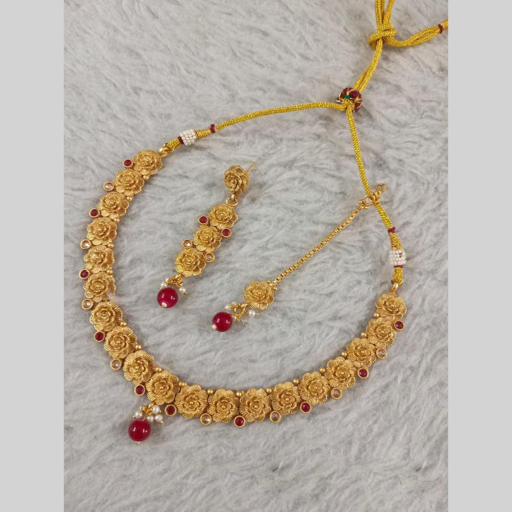 Star India Gold Plated Crystal Stone And Pearl Necklace Set