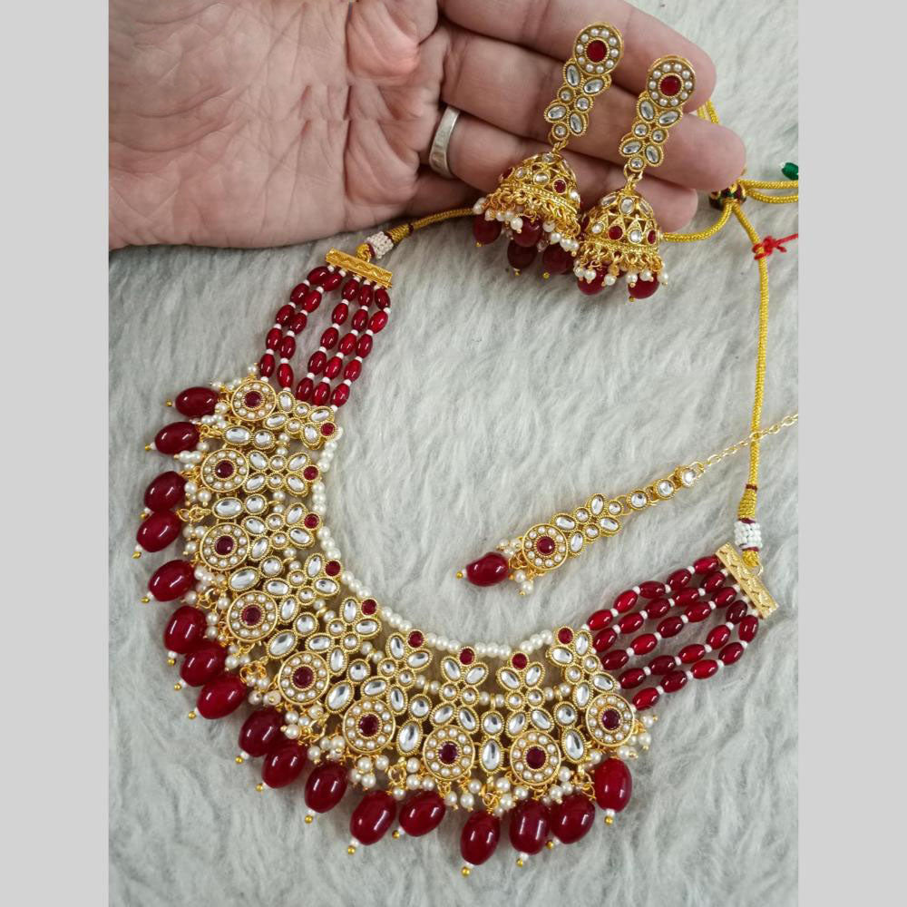 Star India Gold Plated Kundan Stone Pearl And Beads Necklace Set