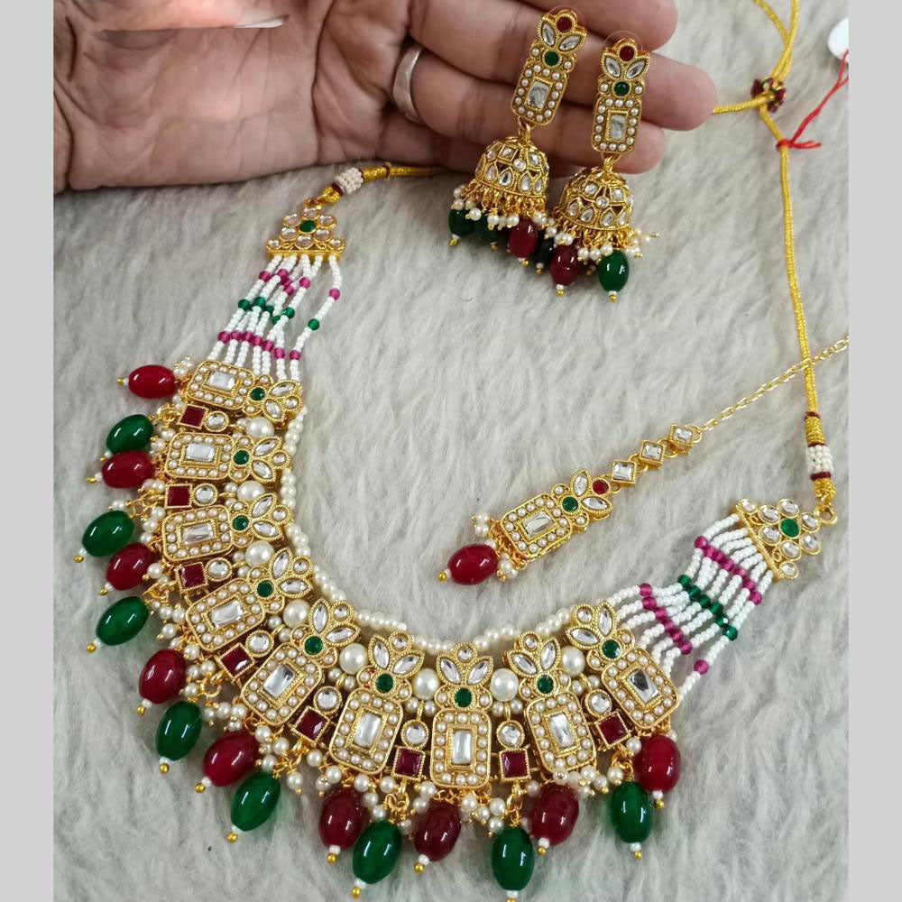 Star India Gold Plated Kundan Stone Pearl And Beads Necklace Set