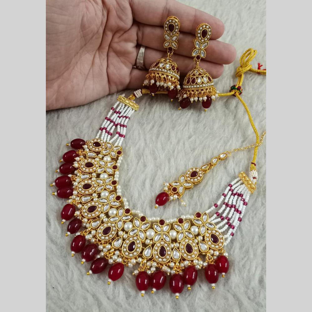 Star India Gold Plated Kundan Stone Pearl And Beads Necklace Set