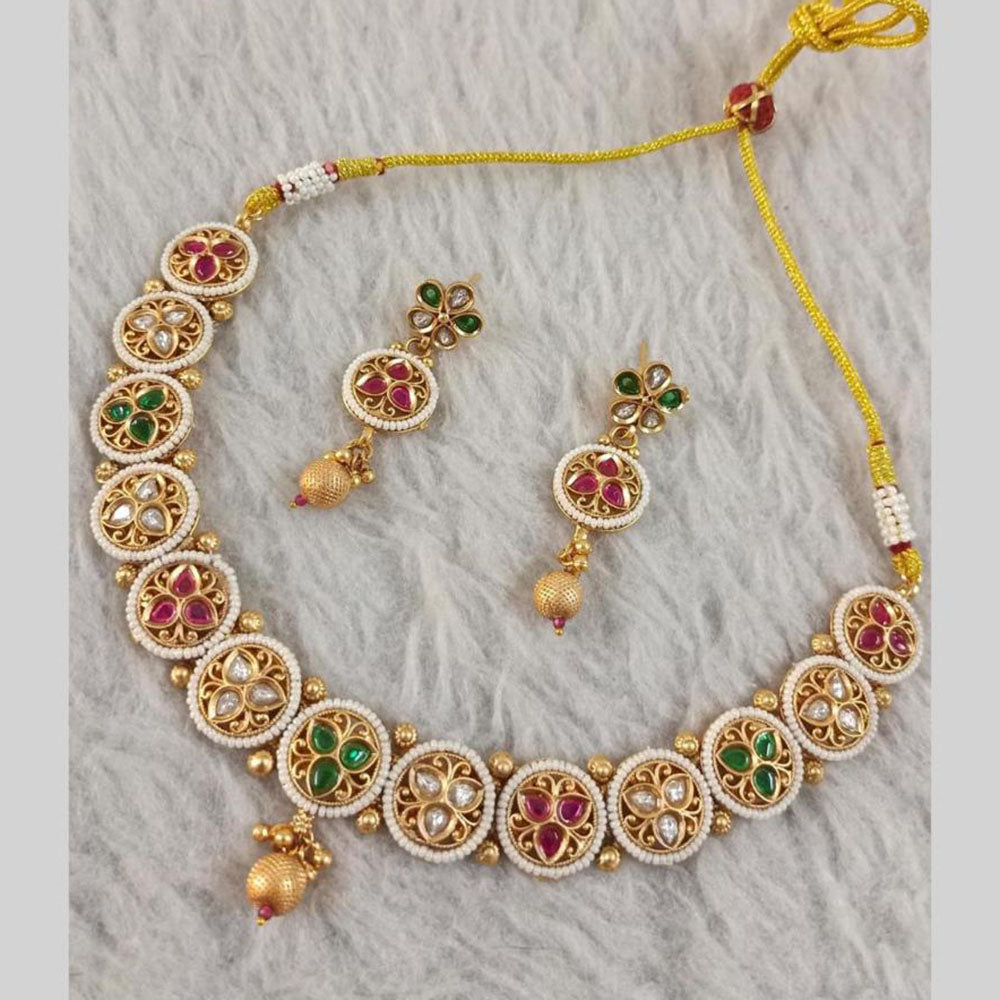 Star India Gold Plated Kundan Stone Pearl And Beads Necklace Set