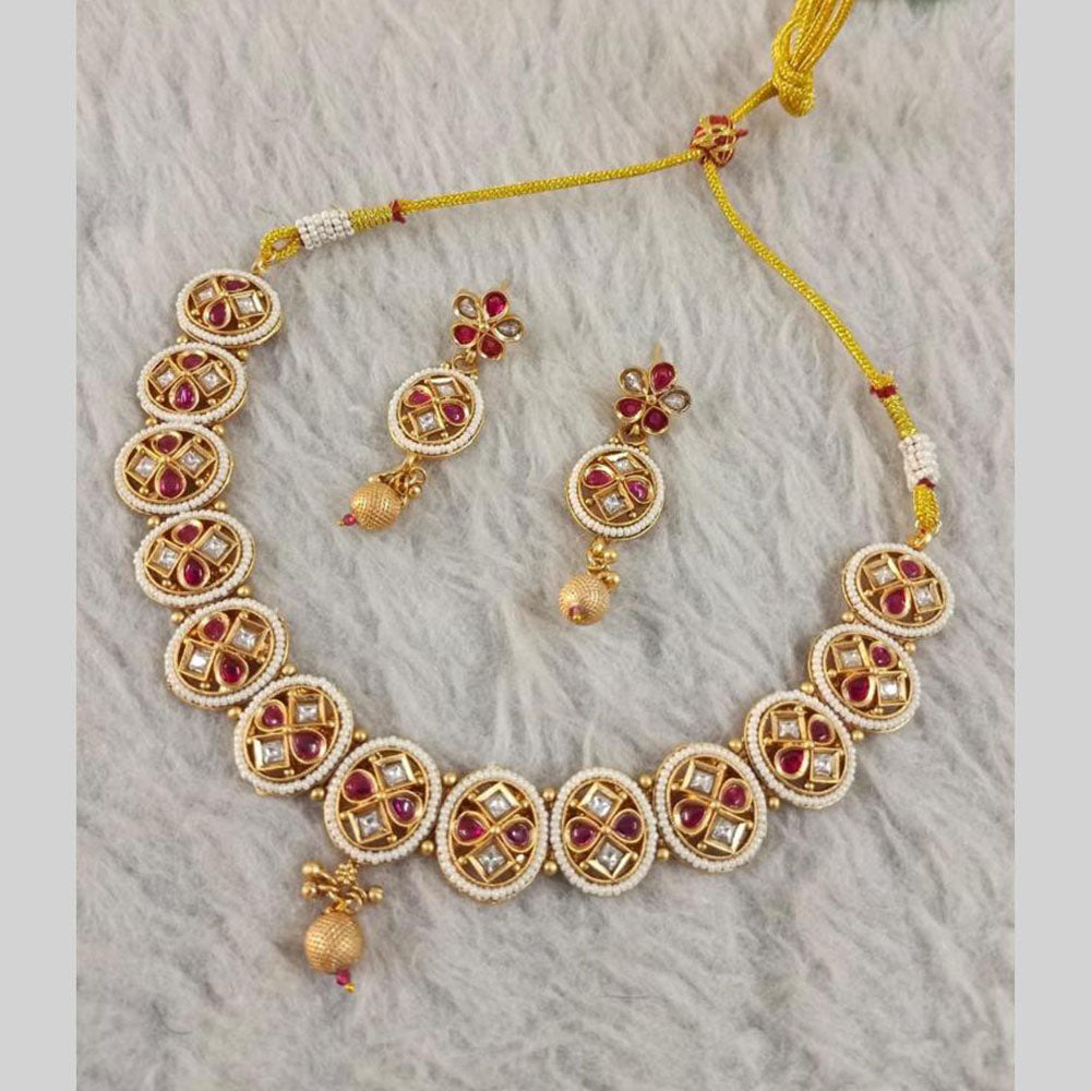 Star India Gold Plated Kundan Stone Pearl And Beads Necklace Set