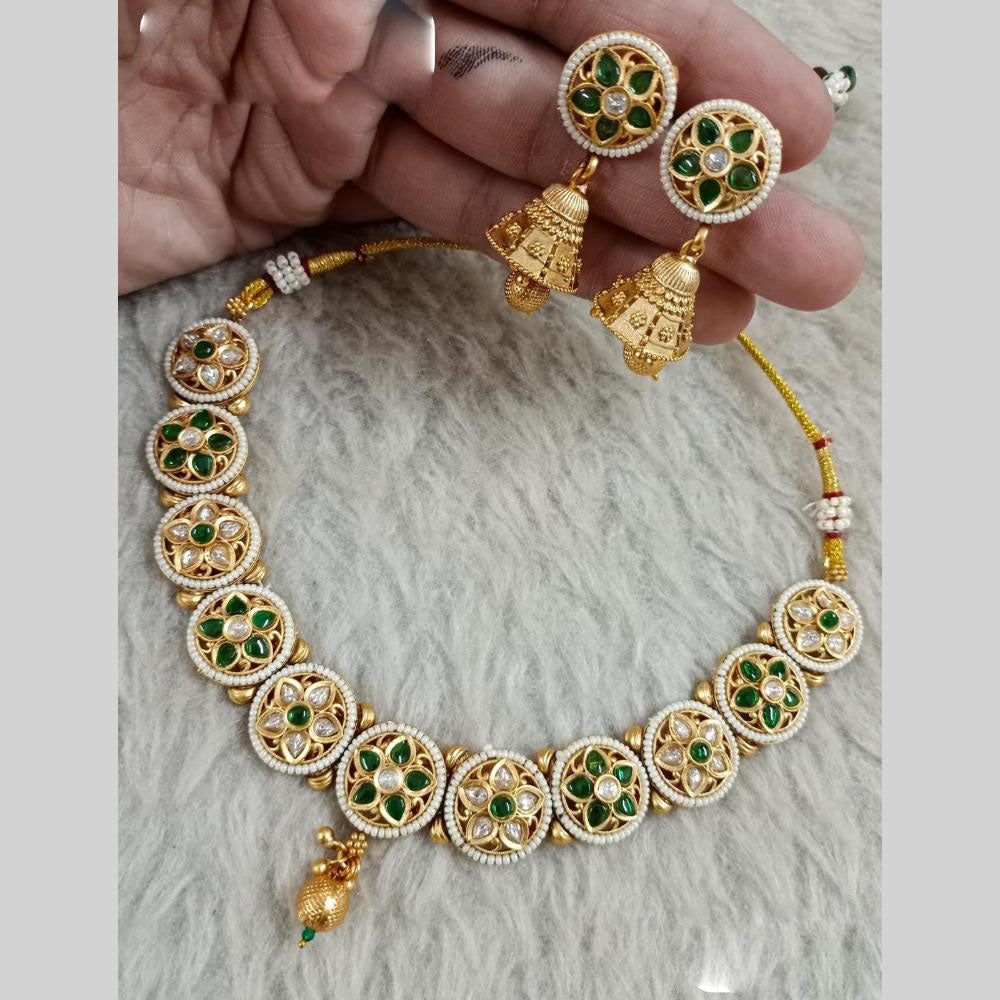Star India Gold Plated Kundan Stone Pearl And Beads Necklace Set