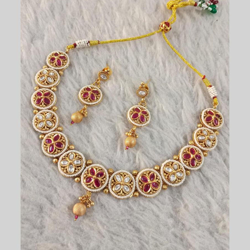 Star India Gold Plated Kundan Stone Pearl And Beads Necklace Set