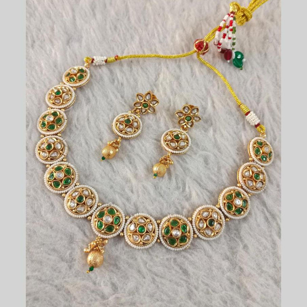 Star India Gold Plated Kundan Stone Pearl And Beads Necklace Set