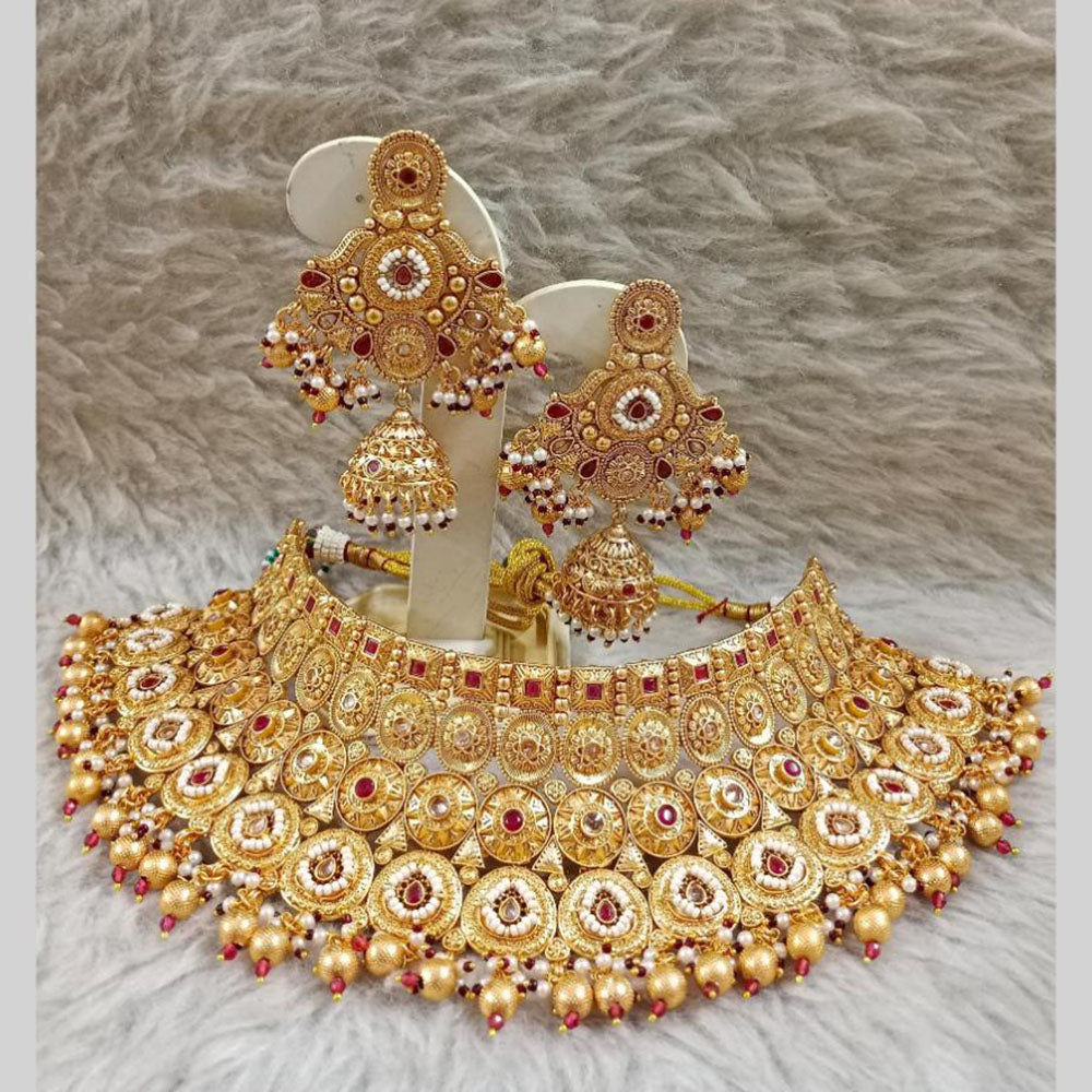 Star India Gold Plated Crystal Stone Pearl And Beads Choker Necklace Set