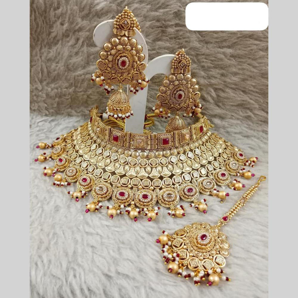 Star India Gold Plated Crystal Stone Pearl And Beads Choker Necklace Set