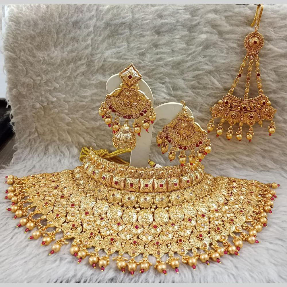 Star India Gold Plated Crystal Stone Pearl And Beads Choker Necklace Set
