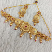 Star India Gold Plated Pota Stone Pearl And Beads Choker Necklace Set