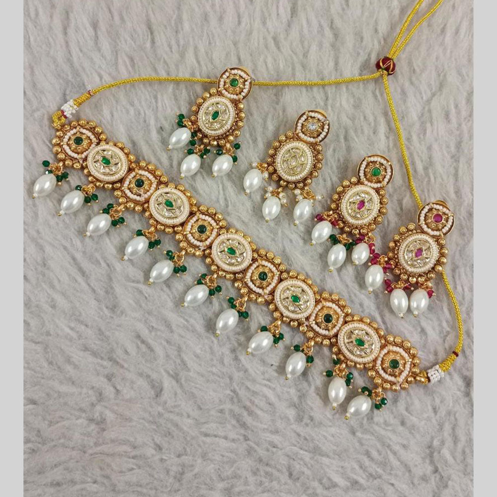 Star India Gold Plated Kundan Stone Pearl And Beads Choker Meenakari Necklace Set