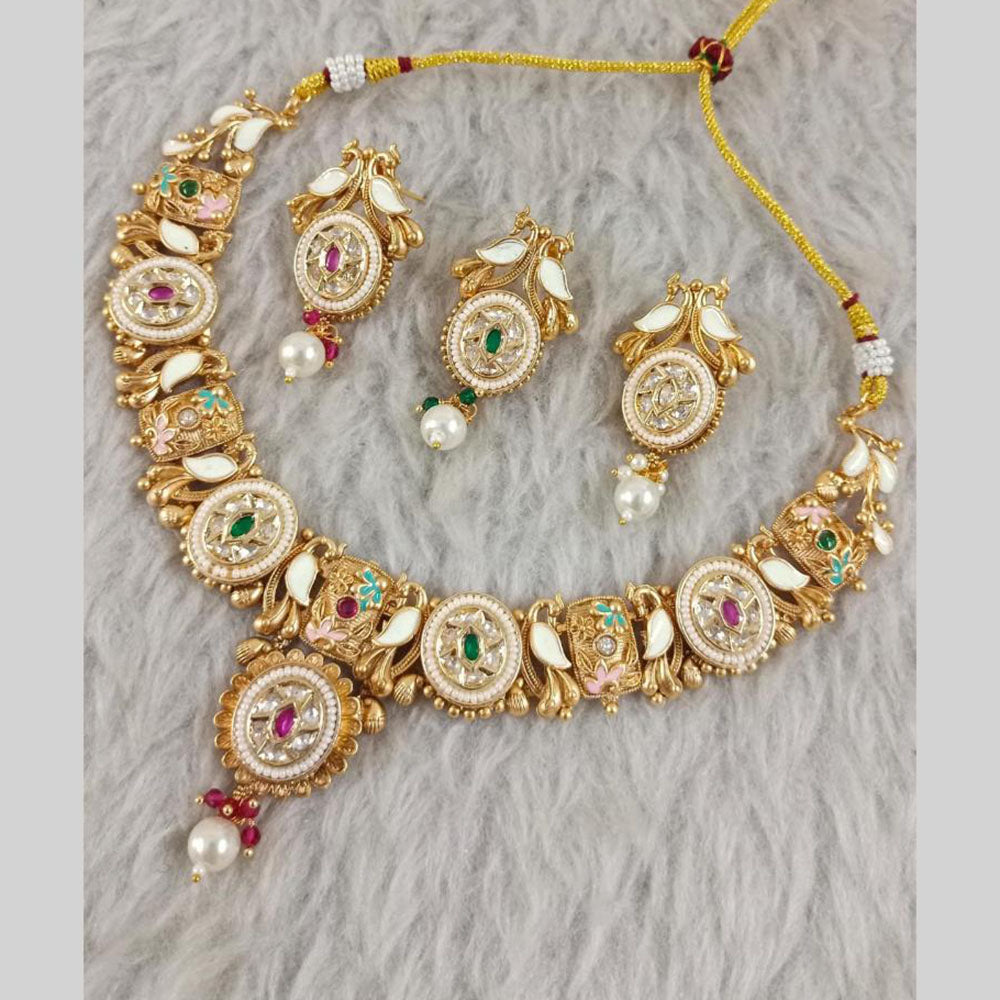 Star India Gold Plated Kundan Stone Pearl And Beads Meenakari Necklace Set