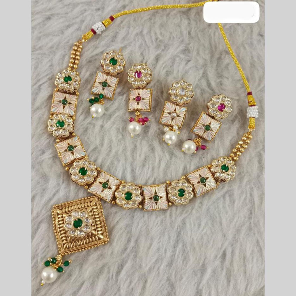 Star India Gold Plated Kundan Stone Pearl And Beads Meenakari Necklace Set