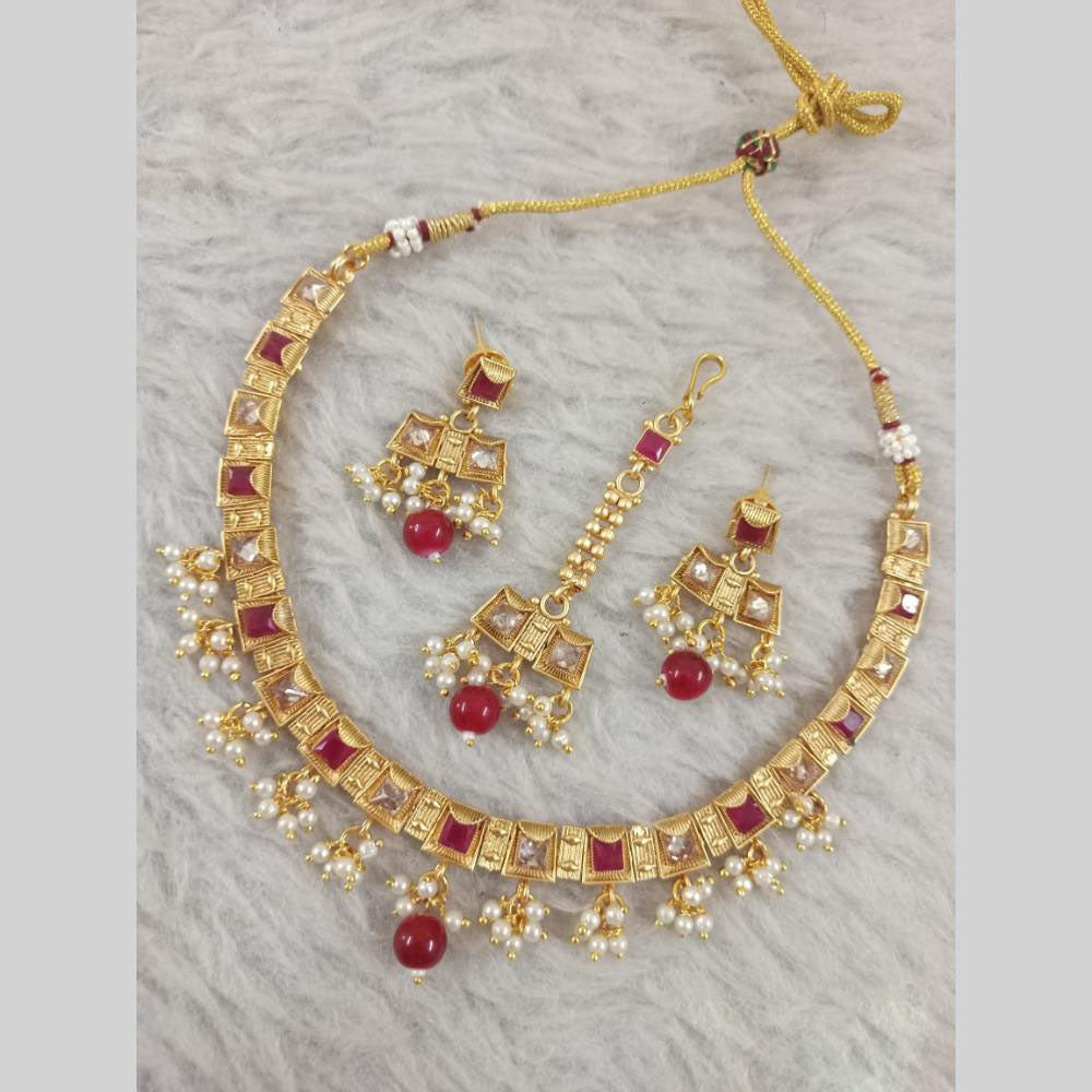 Star India Gold Plated Crystal Stone And Pearl Necklace Set