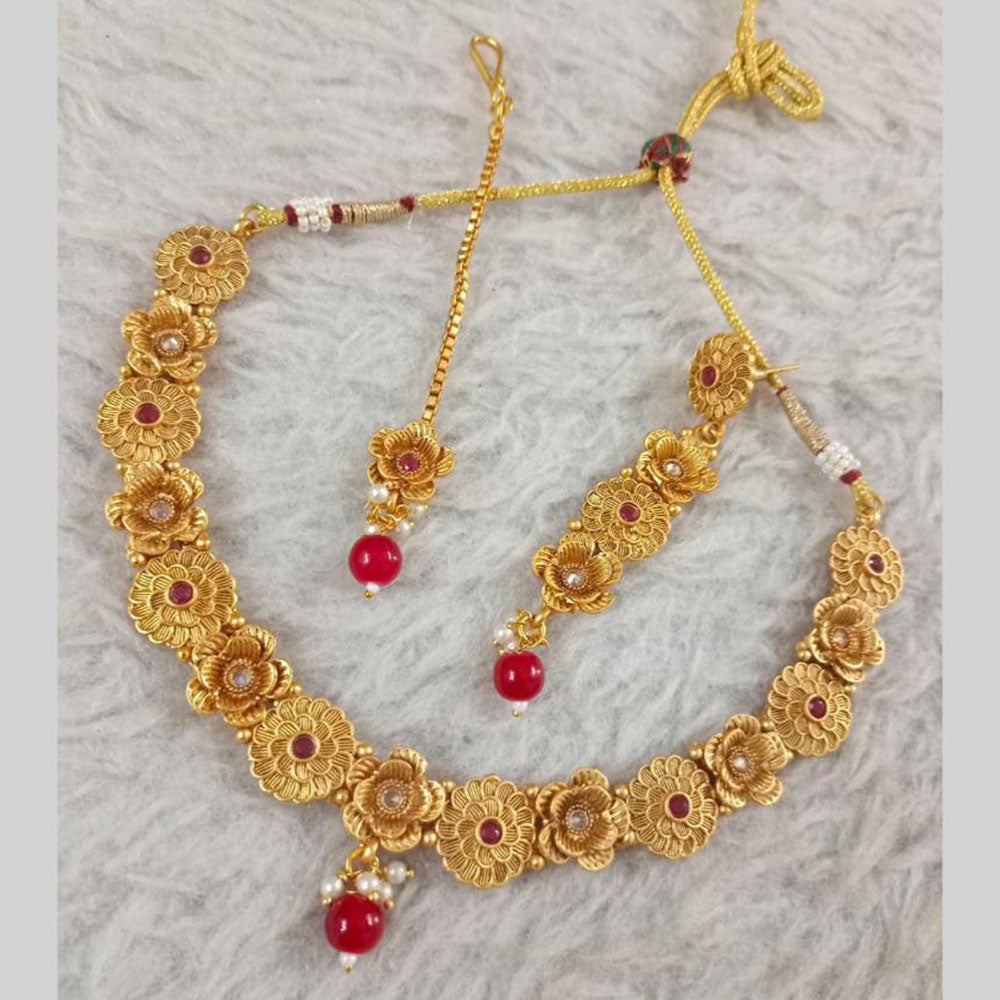 Star India Gold Plated Crystal Stone And Pearl Necklace Set