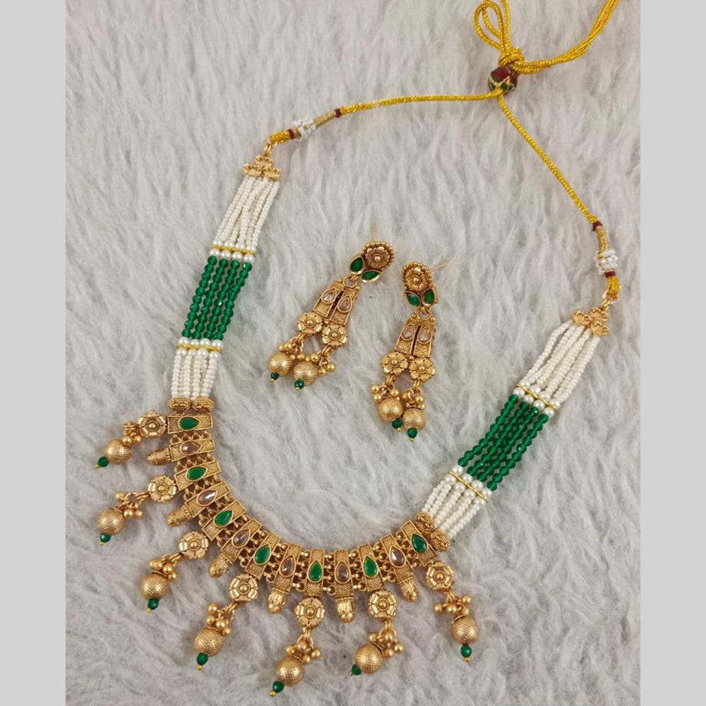 Star India Gold Plated Crystal Stone And Pearl Necklace Set