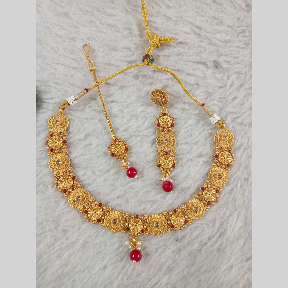 Star India Gold Plated Crystal Stone And Pearl Necklace Set