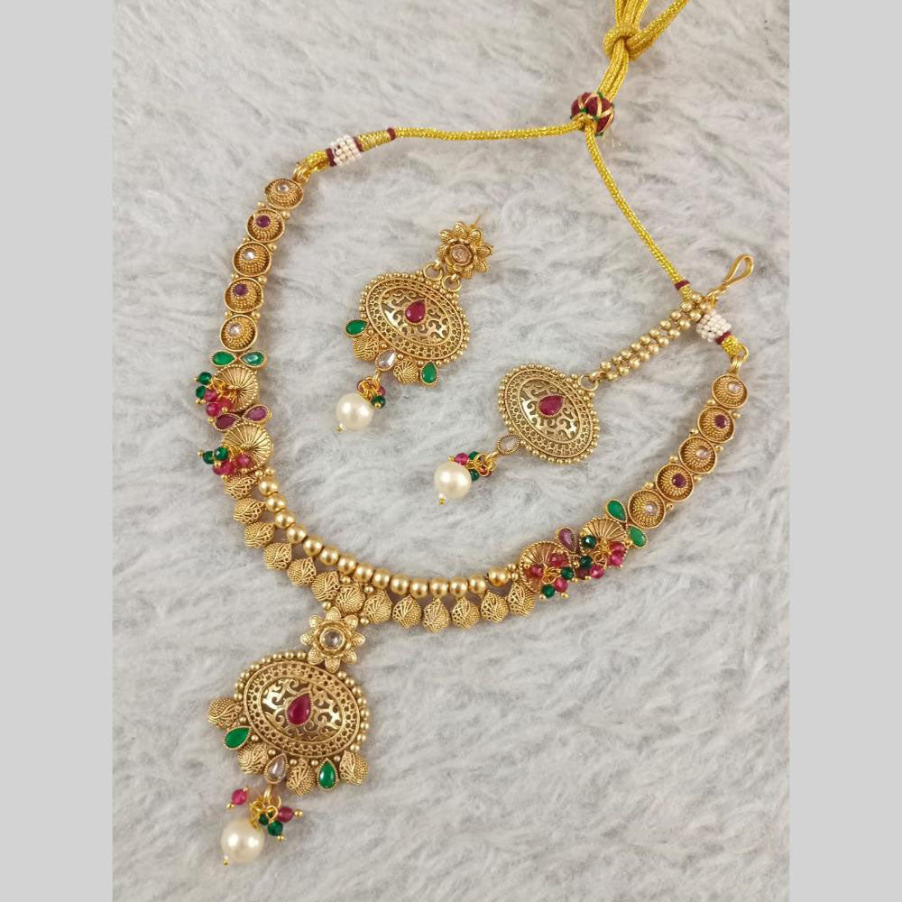 Star India Gold Plated Crystal Stone And Pearl Necklace Set