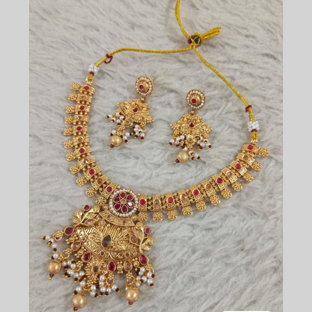 Star India Gold Plated Crystal Stone And Pearl Necklace Set
