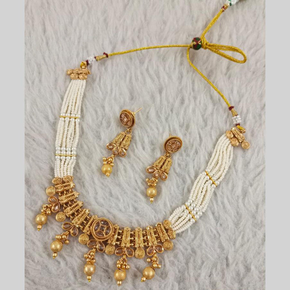Star India Gold Plated Crystal Stone And Pearl Necklace Set