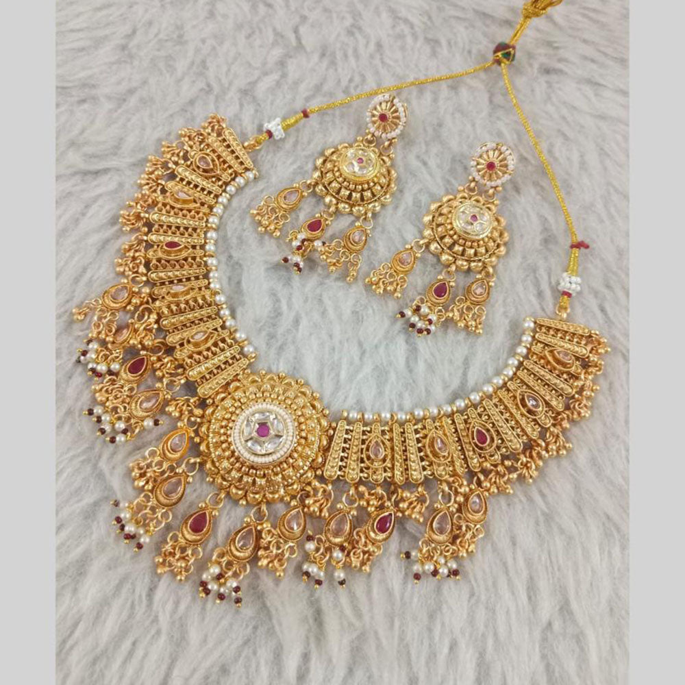 Star India Gold Plated Crystal Stone And Pearl Necklace Set