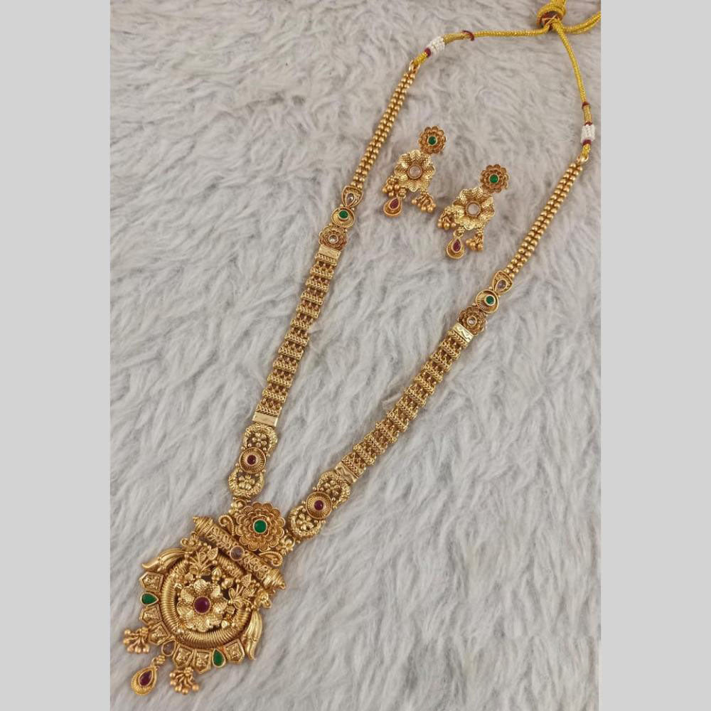Star India Gold Plated Pota Stone Long Necklace Set