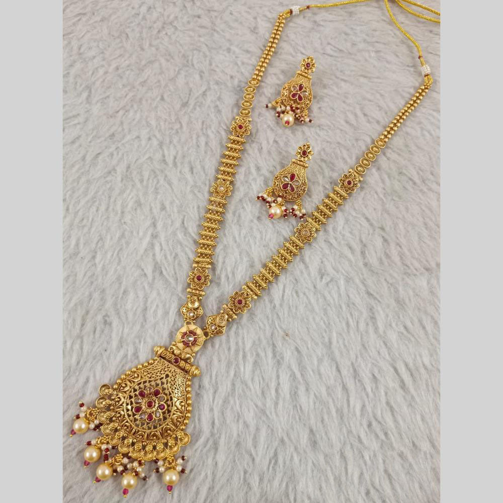 Star India Gold Plated Pota Stone Long Necklace Set