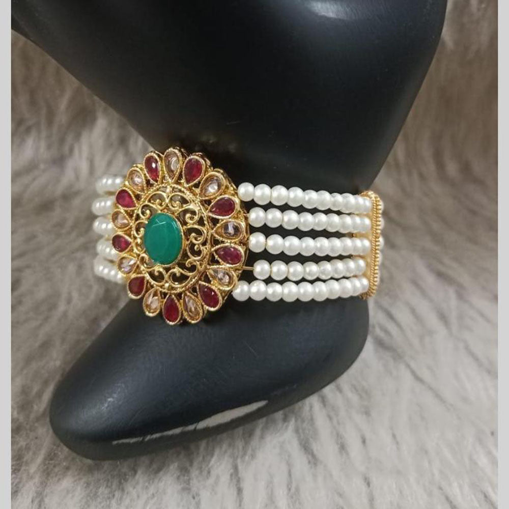 Star India Gold Plated Pota Stone And Pearl Bracelet